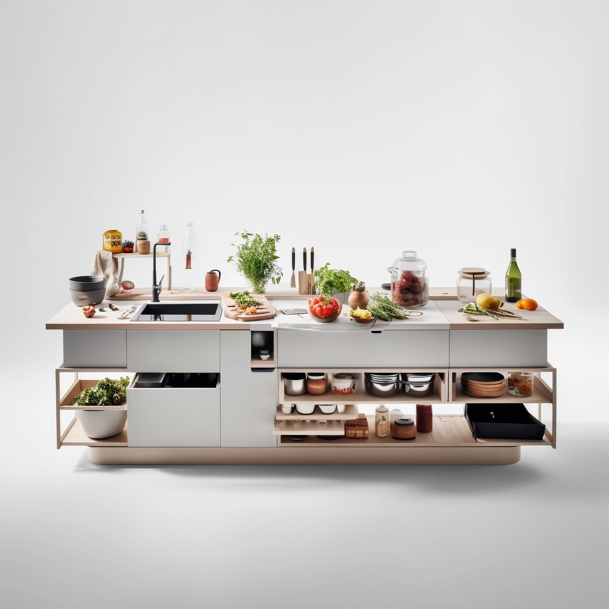 Studio interior with cooking island